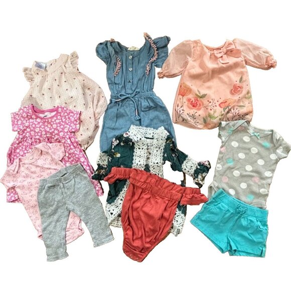 Baby Girls Clothes Lot 10 Piece Spring Summer Outfit Dresses Rompers 0-3 Months - Picture 1 of 16